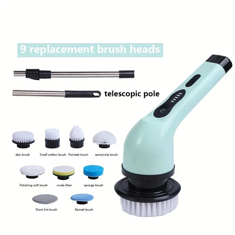 Electric Rotary Scrubber Cleaning Brush with 9-in-1 Turntable for Cleaning Bathroom Kitchen Floor Cart