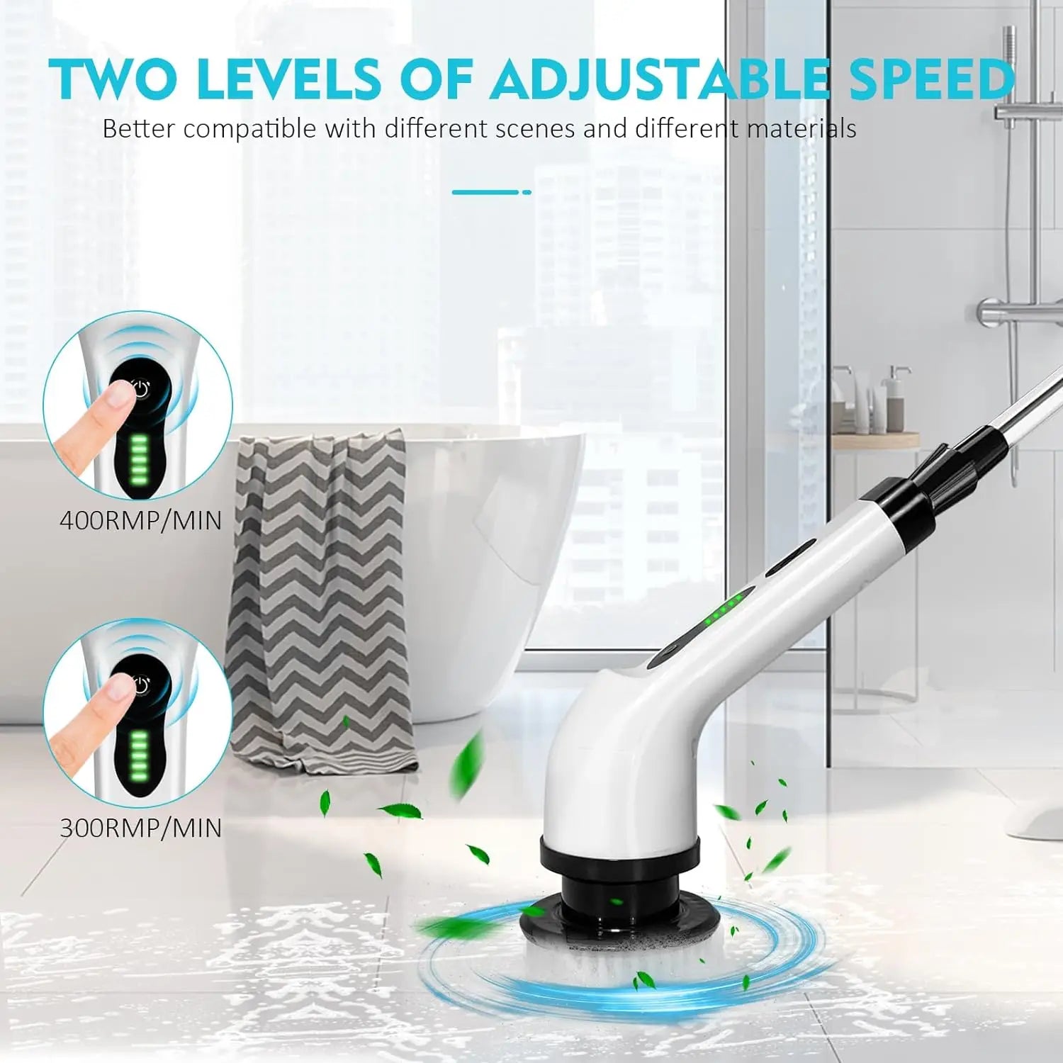 Electric Rotary Scrubber Cleaning Brush with 9-in-1 Turntable for Cleaning Bathroom Kitchen Floor Cart