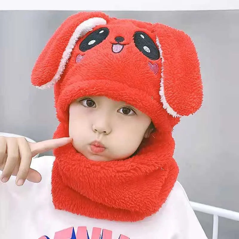 Hot Sell Autumn And Winter Warm Children's Hats And Neck Gaiter Set Rabbit Hat Girls' Fleece Hat