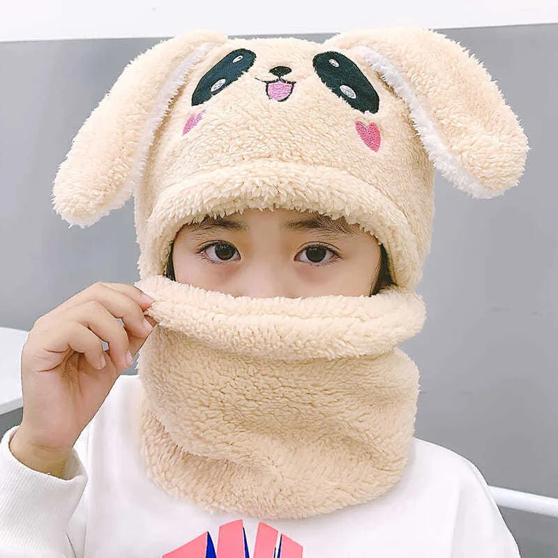 Hot Sell Autumn And Winter Warm Children's Hats And Neck Gaiter Set Rabbit Hat Girls' Fleece Hat