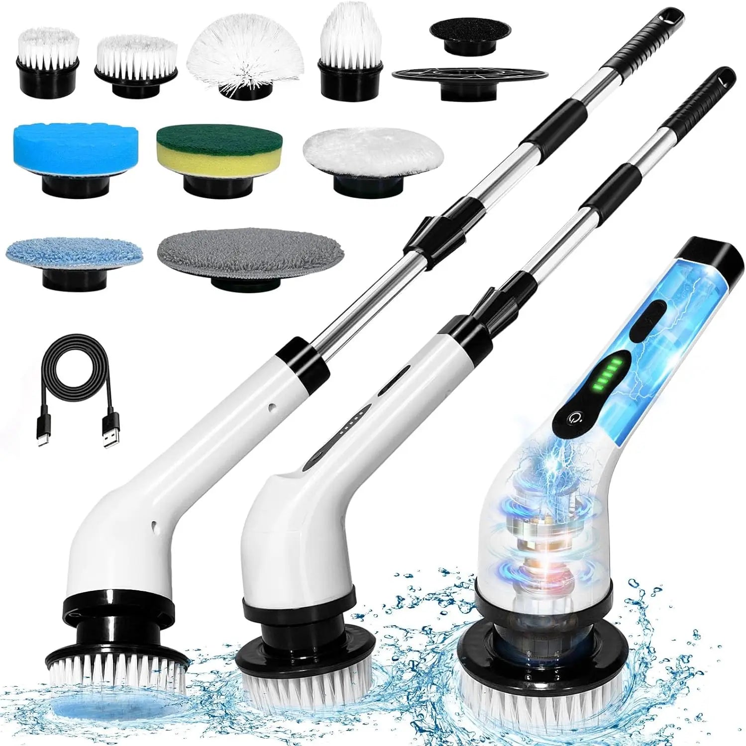 Electric Rotary Scrubber Cleaning Brush with 9-in-1 Turntable for Cleaning Bathroom Kitchen Floor Cart