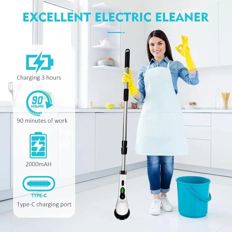 Electric Rotary Scrubber Cleaning Brush with 9-in-1 Turntable for Cleaning Bathroom Kitchen Floor Cart