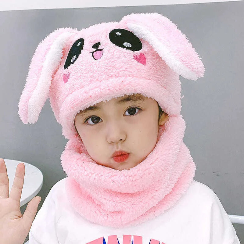 Hot Sell Autumn And Winter Warm Children's Hats And Neck Gaiter Set Rabbit Hat Girls' Fleece Hat