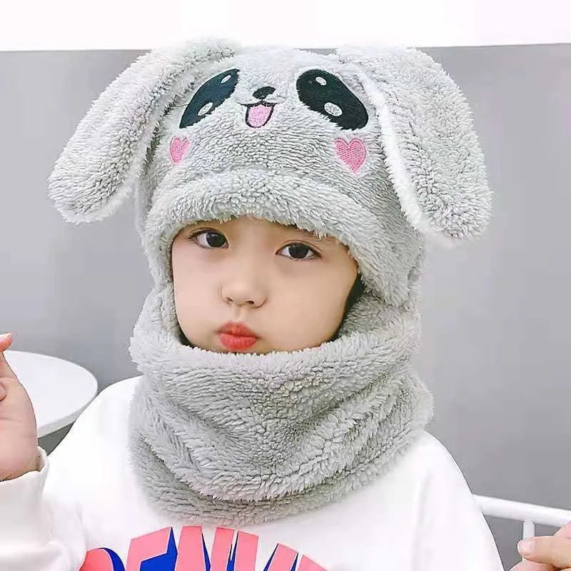 Hot Sell Autumn And Winter Warm Children's Hats And Neck Gaiter Set Rabbit Hat Girls' Fleece Hat