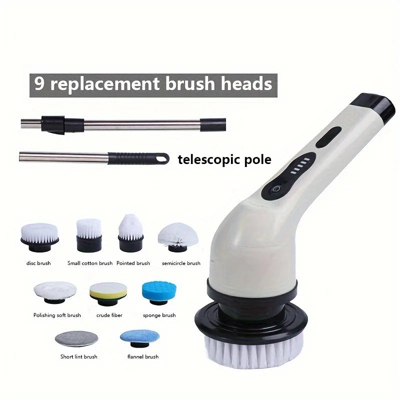 Electric Rotary Scrubber Cleaning Brush with 9-in-1 Turntable for Cleaning Bathroom Kitchen Floor Cart